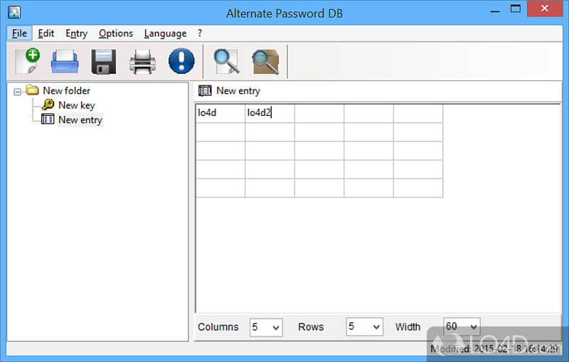 Encrypted storage solution for saving passwords - Screenshot of Alternate Password DB
