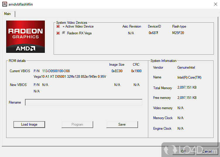 Custom firmware flashing tool for versions of ATI Radeon graphics cards - Screenshot of AMD ATIFlash