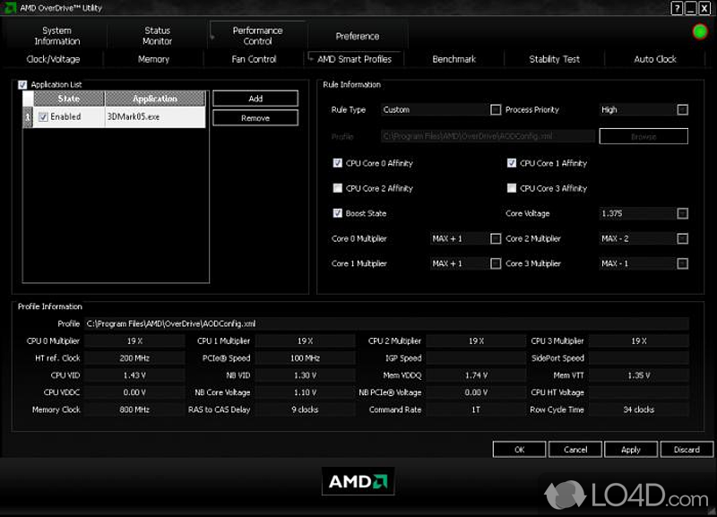 AMD OverDrive: User interface - Screenshot of AMD OverDrive
