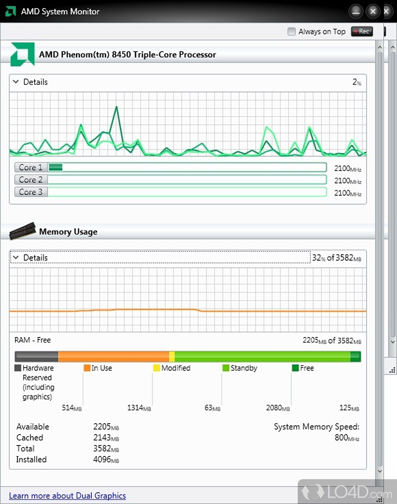 With the aid of this nifty app, you will be able to view live details about the APU, CPU - Screenshot of AMD System Monitor