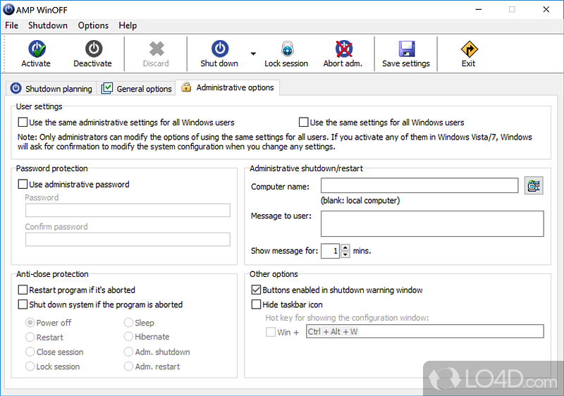 Utility for scheduling Windows shut downs - Screenshot of AMP WinOFF