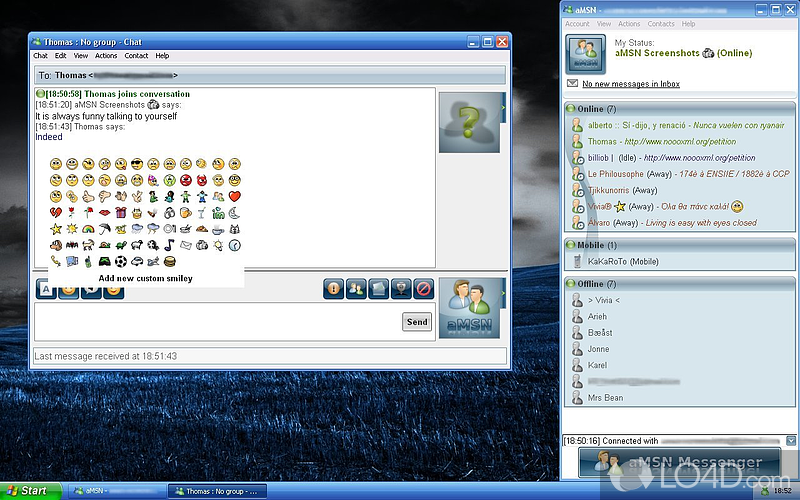 Open Source clone of Windows Live Messenger bringing a new, polished look - Screenshot of aMSN