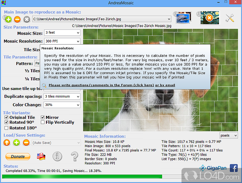 Software to make photographic mosaics - Screenshot of AndreaMosaic