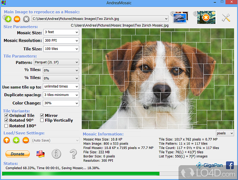 Creates high-quality mosaics from different pictures - Screenshot of AndreaMosaic