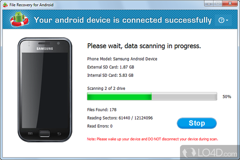 Android File Recovery: User interface - Screenshot of Android File Recovery