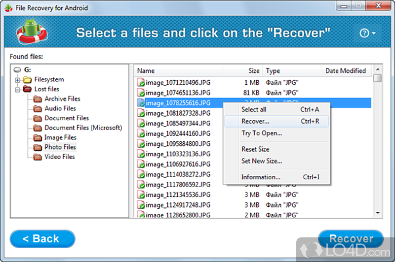 Android File Recovery screenshot
