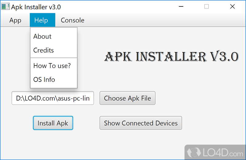 Install and run .apk apps on phone from computer - Screenshot of Android Package Installer