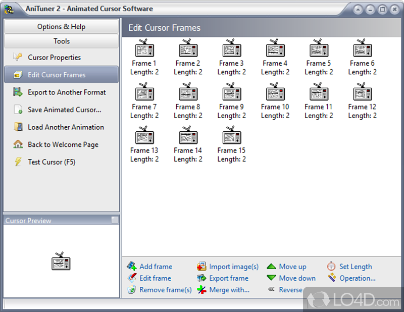 Create, edit and convert Windows animated cursors - Screenshot of AniTuner