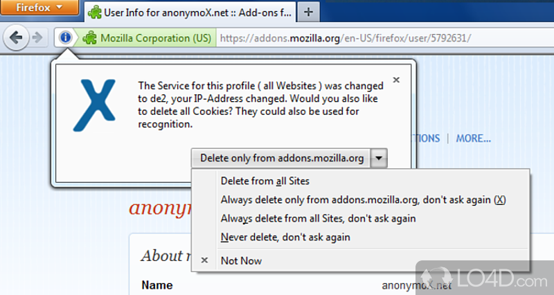 Firefox extension that can browse the Internet anonymously - Screenshot of anonymoX