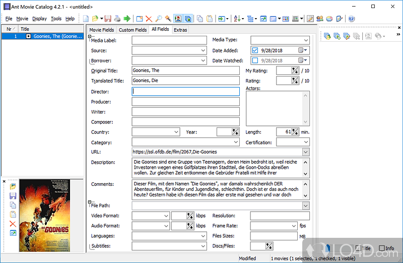 Manage your collection of movies DVD, CD and tapes - Screenshot of Ant Movie Catalog