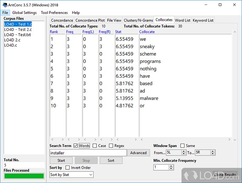 Software for text analysis and concordancing - Screenshot of AntConc