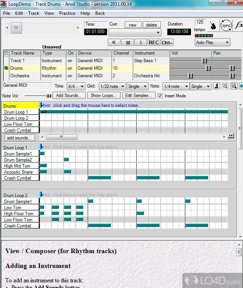 Free MIDI music composition software - Screenshot of Anvil Studio