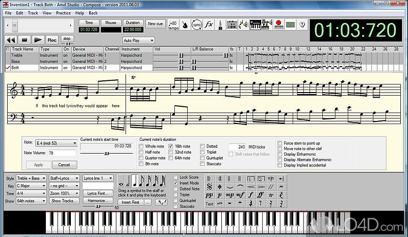 Helps users record, play, edit and compose MIDI files - Screenshot of Anvil Studio