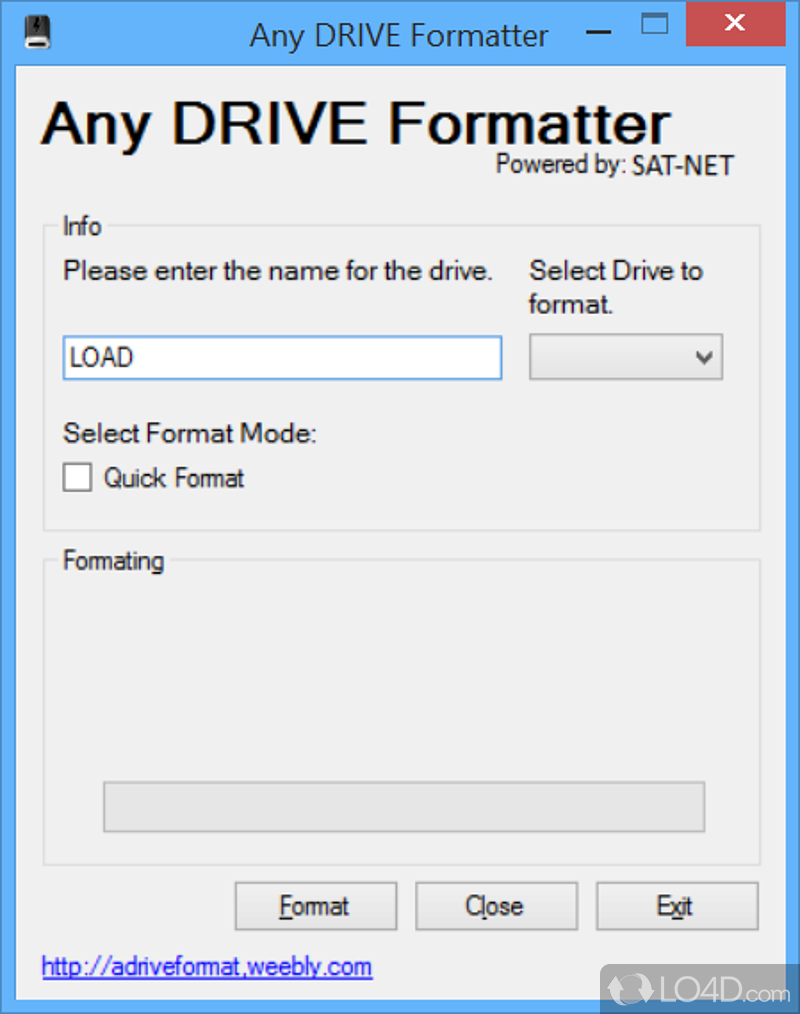 Software which will detect drives on system and will allow you to format them - Screenshot of Any DRIVE Formatter