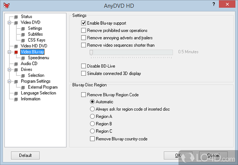 Removes restrictions of DVD and Blu-ray media - Screenshot of AnyDVD HD
