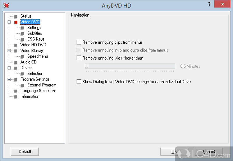 Automatically decrypts encrypted DVDs and Blu-Rays; removes features such as warnings - Screenshot of AnyDVD HD
