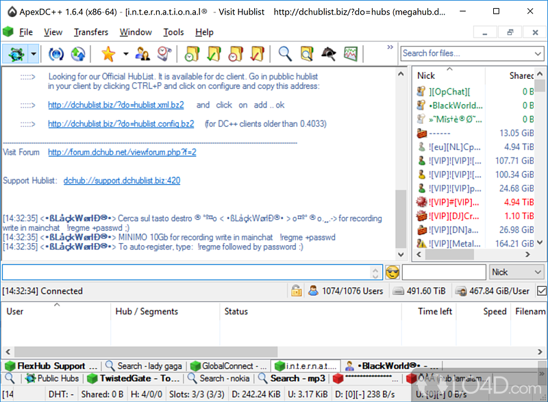 Innovative Direct Connect client based on the DC++ - Screenshot of ApexDC++