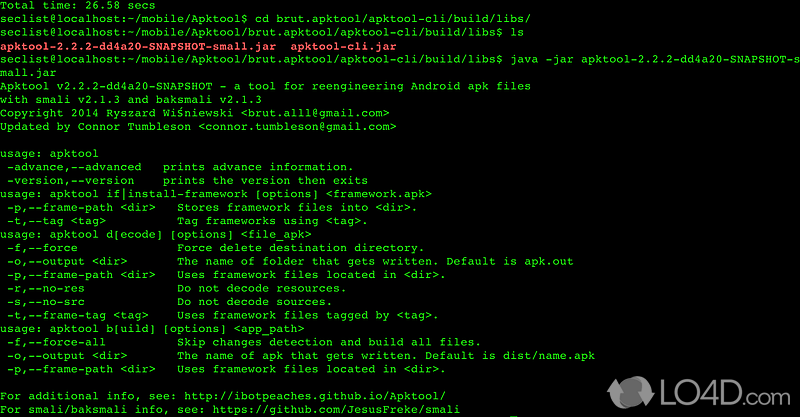 Reverse engineer Android APKs, whether they're third party, closed - Screenshot of ApkTool