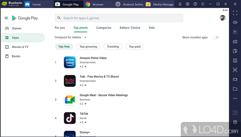 BlueStacks App Player: User interface - Screenshot of BlueStacks App Player