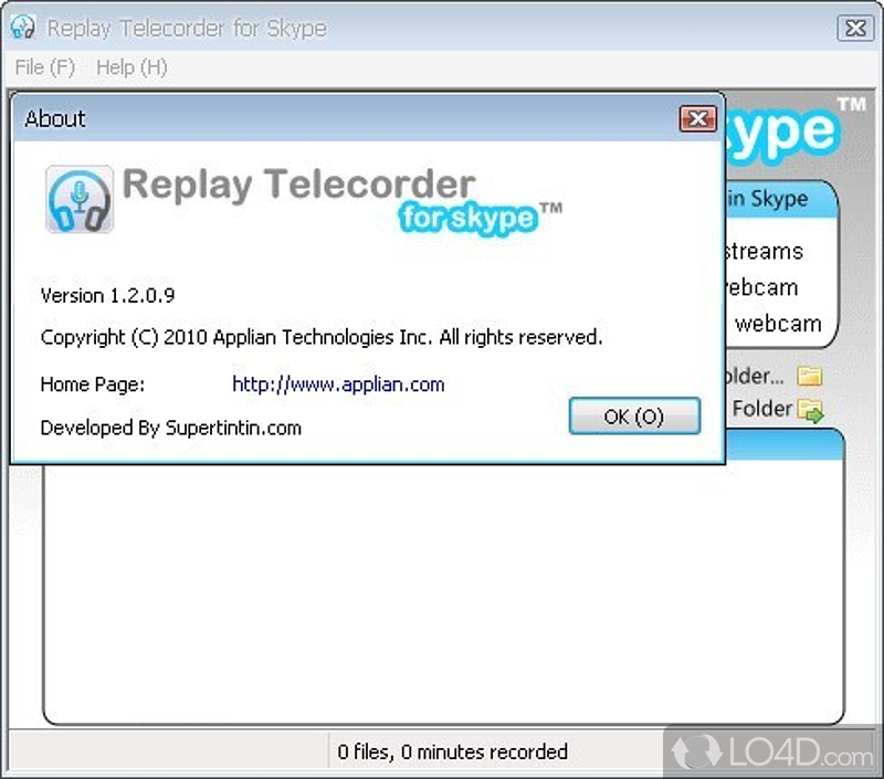 Replay Telecorder for Skype: User interface - Screenshot of Replay Telecorder for Skype