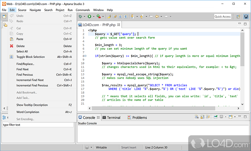 Programming app and alternative to Visual Studio - Screenshot of Aptana Studio