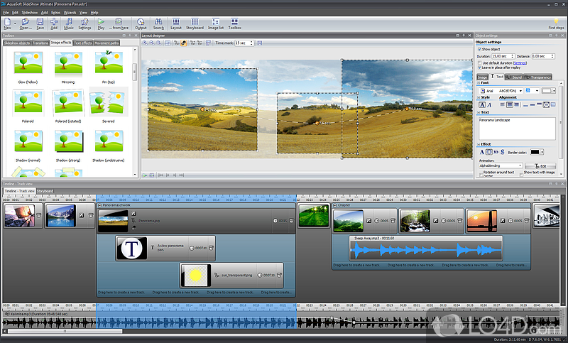 Create slide shows for DVD/PC with music, animations, video, text, camera pans - Screenshot of AquaSoft Video Vision