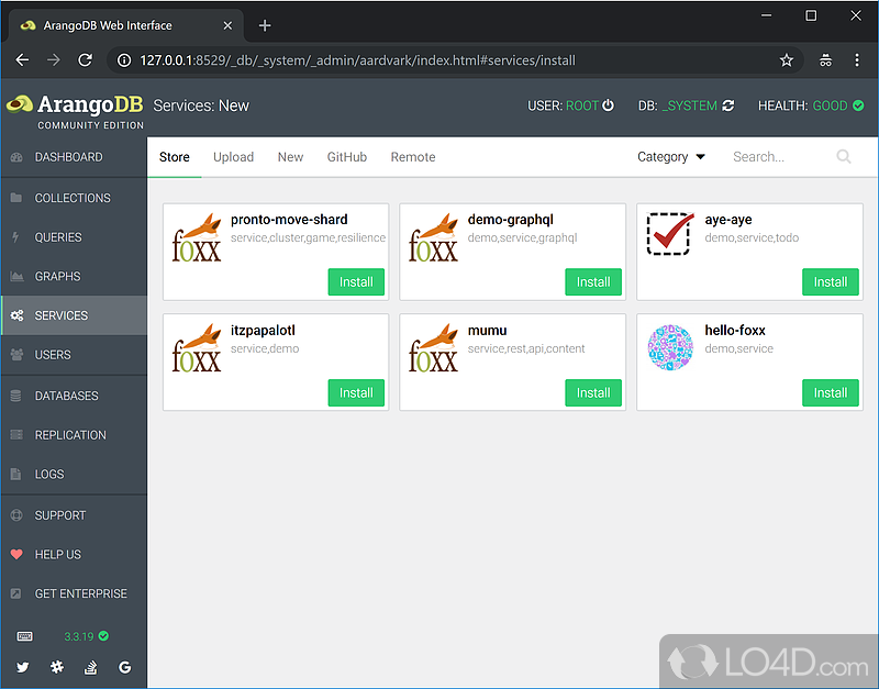 ArangoDB: User interface - Screenshot of ArangoDB