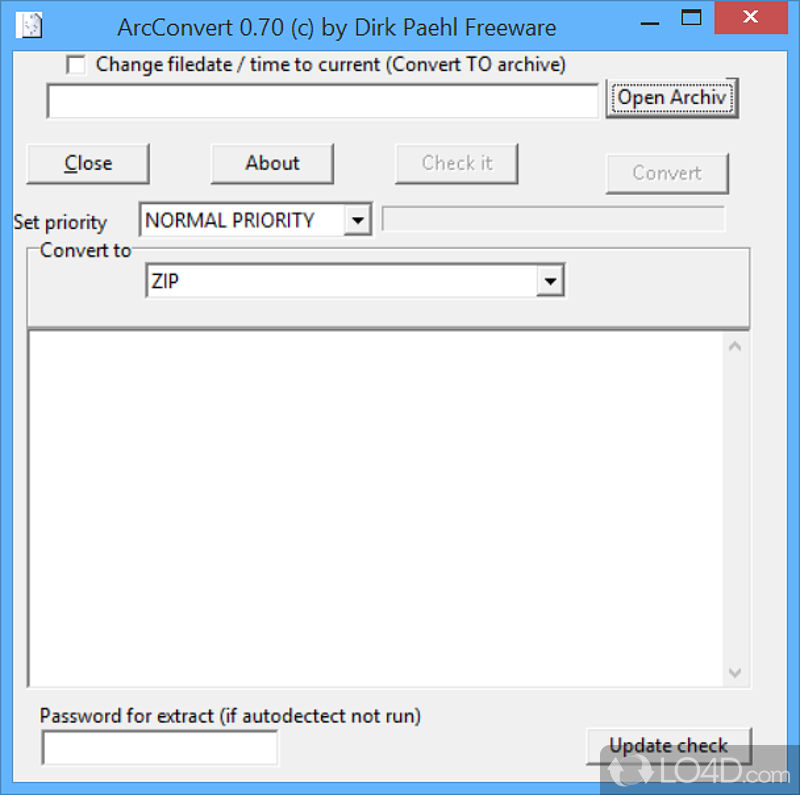 Tool which converts archives into different compression formats such as the popular ZIP - Screenshot of ArcConvert