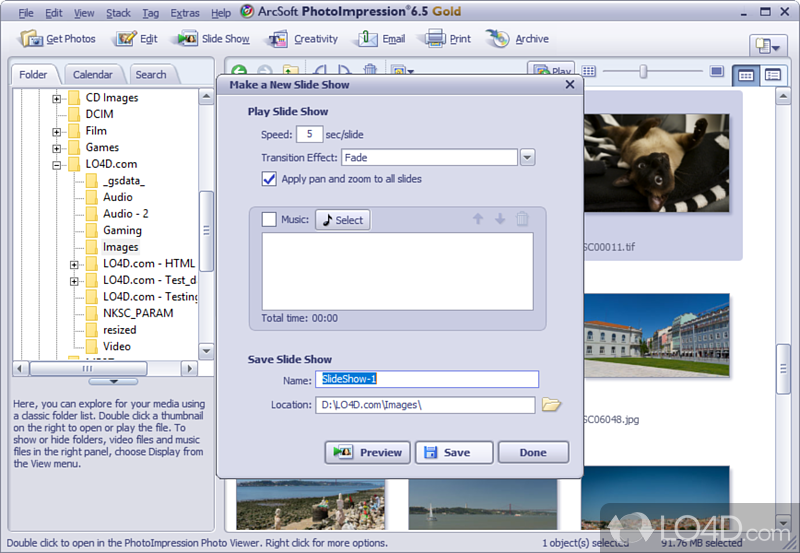 ArcSoft PhotoImpression: User interface - Screenshot of ArcSoft PhotoImpression