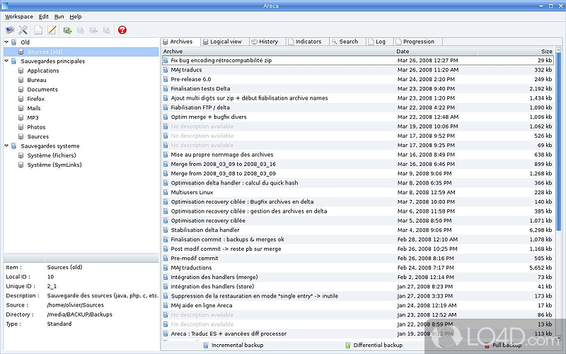 Practical front-end for quick backups - Screenshot of Areca Backup