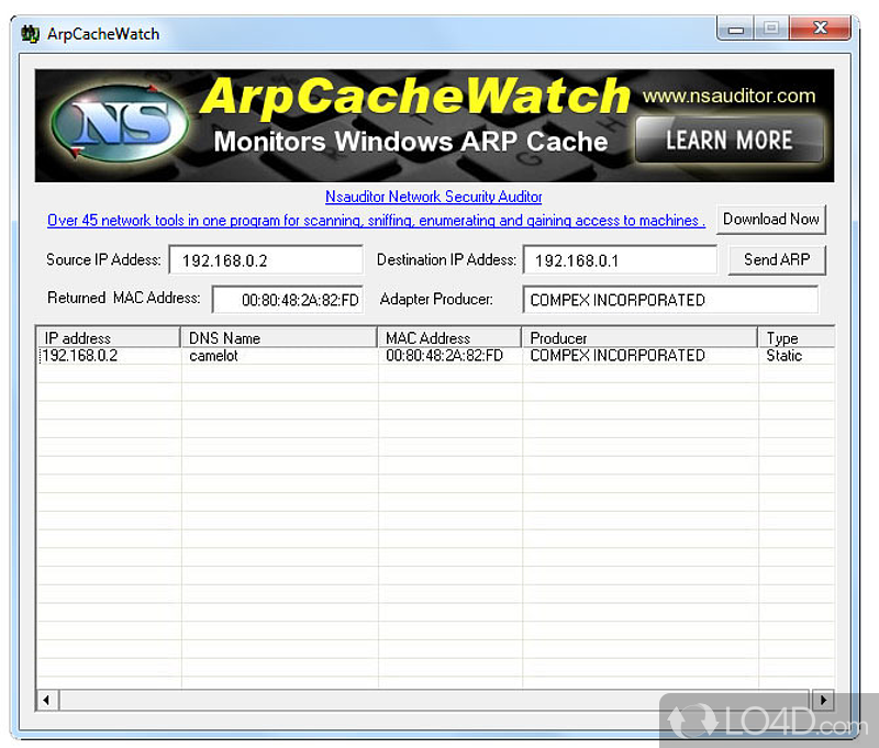 Hassle-free installer and user-friendly GUI - Screenshot of ArpCacheWatch