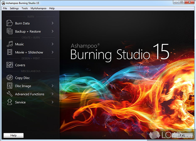 Create images, erase and rip discs, and save projects - Screenshot of Ashampoo Burning Studio