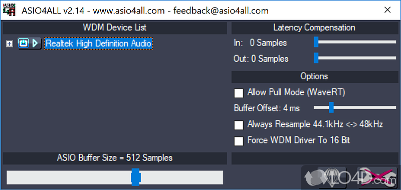 Utility for sound on a PC - Screenshot of ASIO4ALL