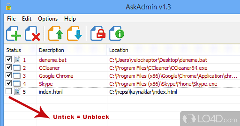 Block programs for being started - Screenshot of AskAdmin