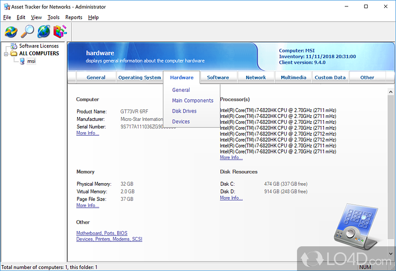 Inventory software tool for networks - Screenshot of Asset Tracker for Networks