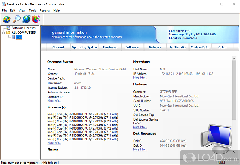 Quick scan of network items - Screenshot of Asset Tracker for Networks