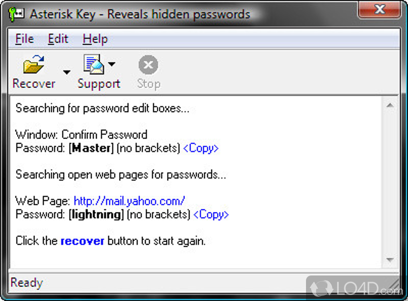 Utility rely on whenever you want to view the passwords that are hidden under asterisks in browsers - Screenshot of Asterisk Key