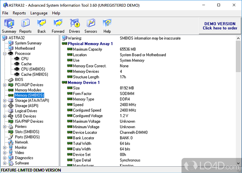 Fast and complete analysis of computer hardware and software - Screenshot of ASTRA32 - Advanced System Information Tool