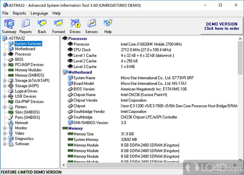 Check system health and see the configuration - Screenshot of ASTRA32 - Advanced System Information Tool