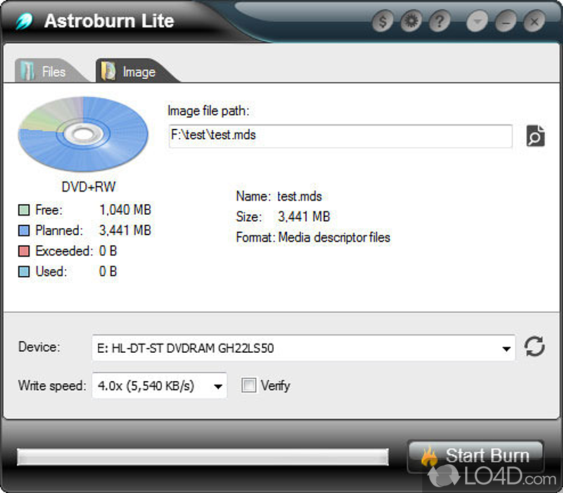 Create and burdn ISO files or audio CD - Screenshot of Astroburn Lite