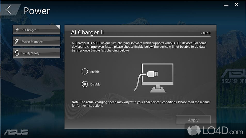 Quickly charge iPad, iPhone or iPod having more amperage drawn from motherboard USB ports - Screenshot of ASUS Ai Charger