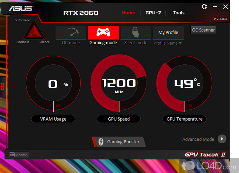 Monitor graphics, overclocking, LED lighting and fan control - Screenshot of ASUS GPU Tweak II