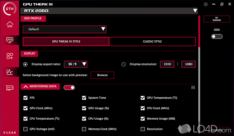 Select the most relevant info for you - Screenshot of Asus GPU Tweak III