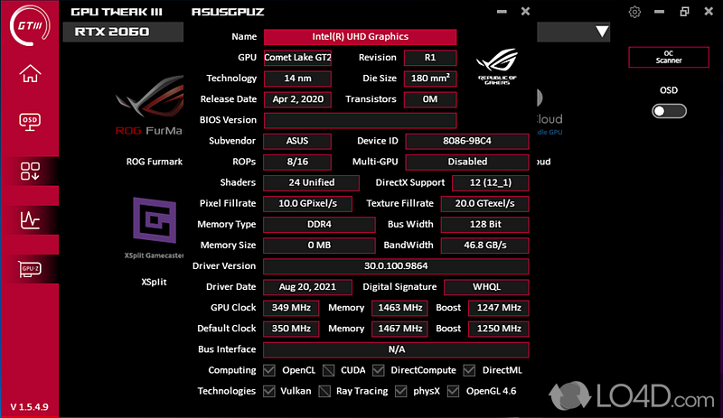 Asus GPU Tweak III: User interface - Screenshot of Asus GPU Tweak III