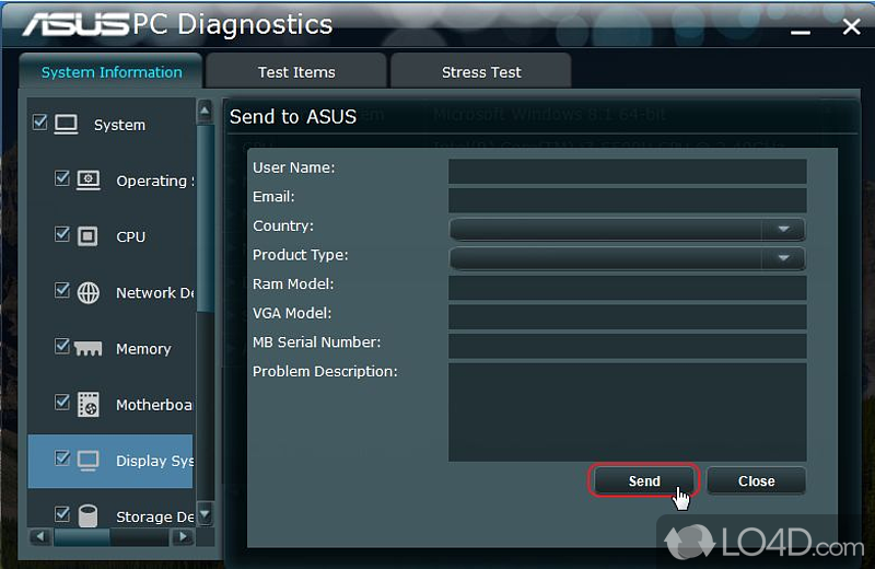 ASUS PC Diagnostics: User interface - Screenshot of ASUS PC Diagnostics