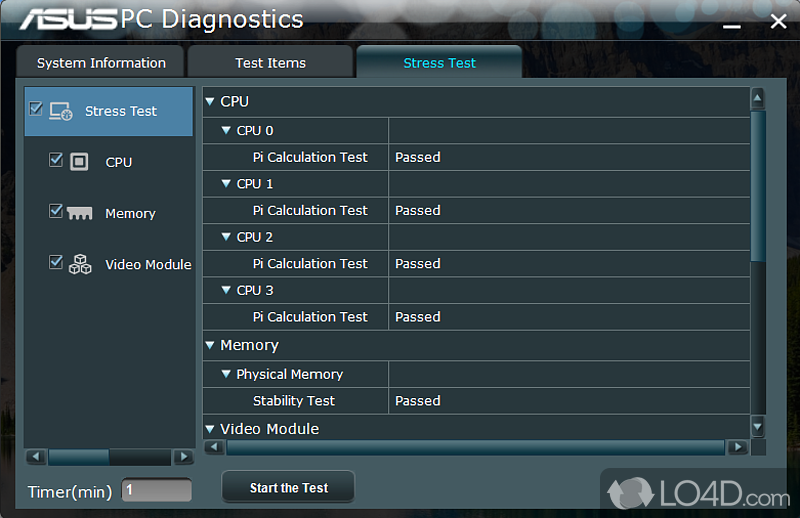 ASUS PC Diagnostics screenshot