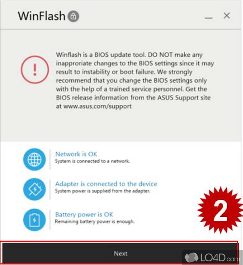 Windows BIOS Flash Utility for ASUS motherboard to check the BIOS file you load before commencing the flash operation - Screenshot of ASUS WinFlash