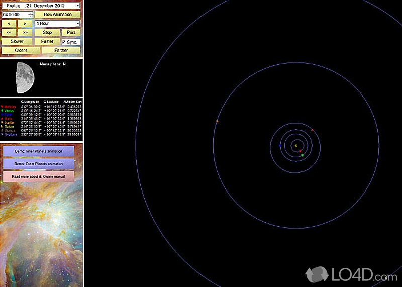 See stars and planets as well as moon phase - Screenshot of Asynx Planetarium
