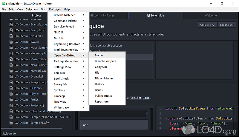 Atom Editor: User interface - Screenshot of Atom Editor
