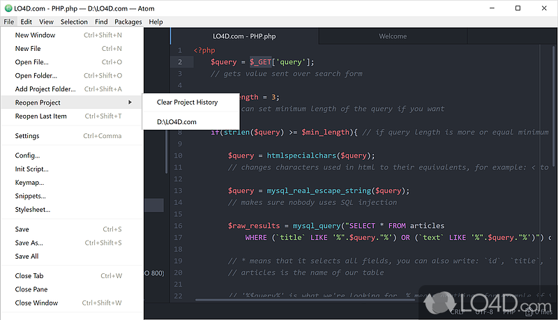 Flexible text and file handling tool with advanced features - Screenshot of Atom Editor